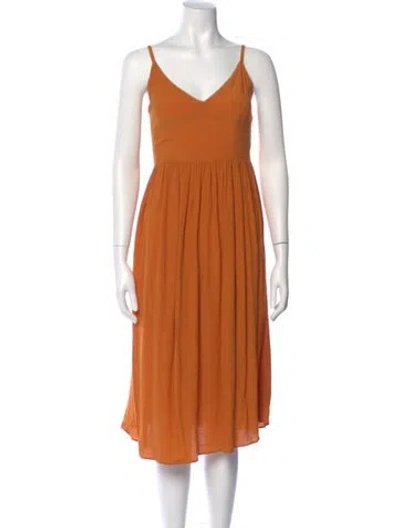 Pre-owned Pablo V-neck Midi Length Dress In Orange