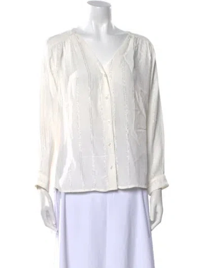 Pre-owned Pablo V-neck Three-quarter Sleeve Button-up Top In White