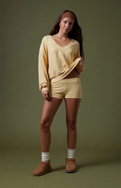 Pac 1980 Women's Active Aspen Waffle Knit Quinn Micro Shorts In Yellow