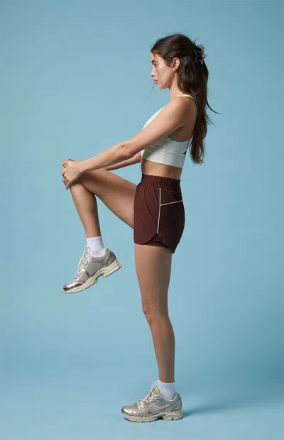 Pac 1980 Women's Active Brown Piping Dolphin Hem Track Shorts