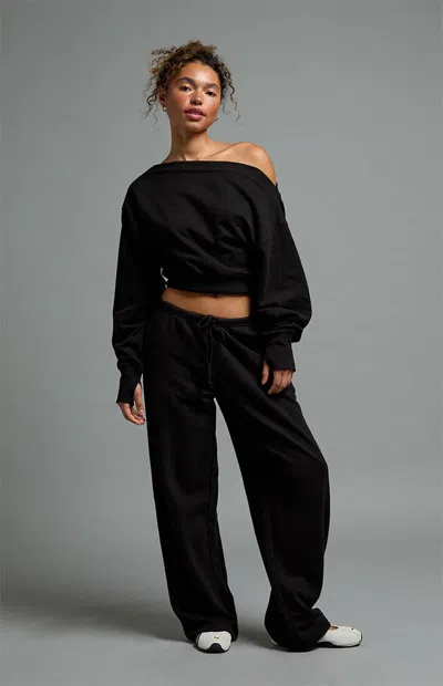 Pac 1980 Women's Active French Terry Off-the-shoulder Sweatshirt In Black