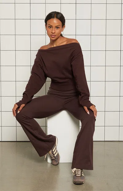 Pac 1980 Women's Active French Terry Off-the-shoulder Sweatshirt In Brown