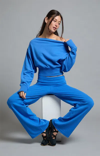 Pac 1980 Women's Active French Terry Off-the-shoulder Sweatshirt In Cobalt In Blue