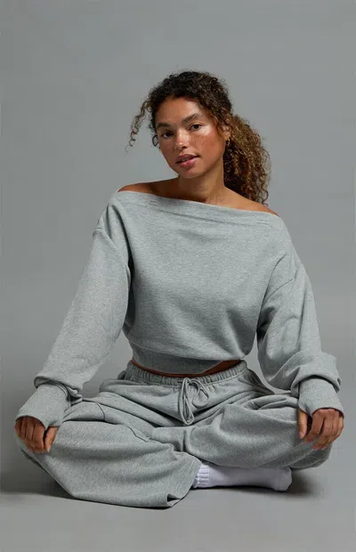 Pac 1980 Women's Active French Terry Off-the-shoulder Sweatshirt In Heather Gray