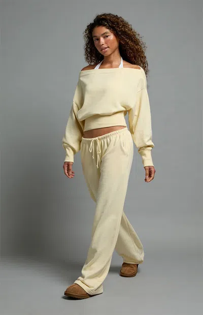 Pac 1980 Women's Active French Terry Off-the-shoulder Sweatshirt In Yellow