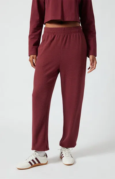 Pac 1980 Women's Active Seasider Aspen Waffle Knit Sweatpants In Red In Burgundy