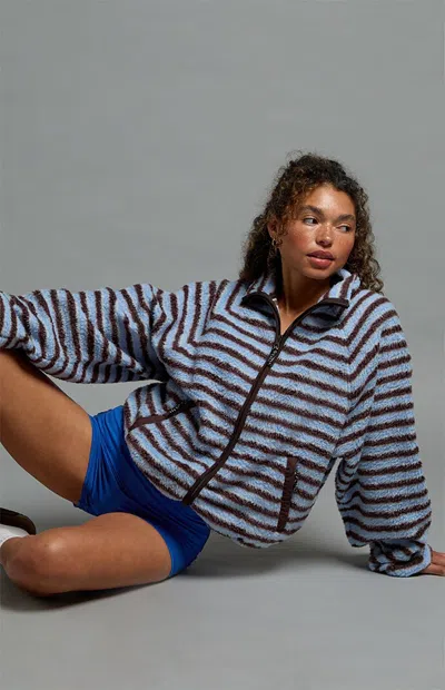 Pac 1980 Women's Active Ski Fleece Printed Ripper Jacket In Stripe In Brown