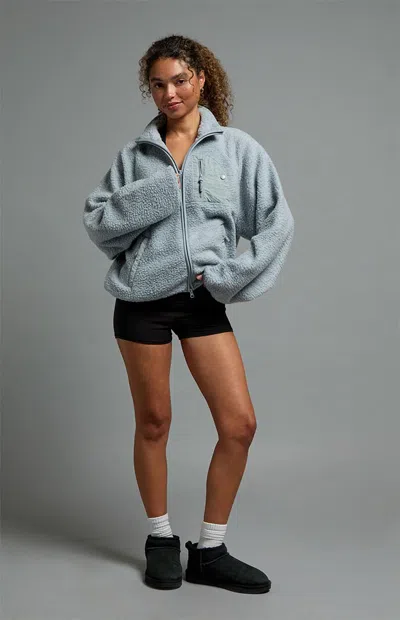 Pac 1980 Women's Active Ski Fleece Ripper Sherpa Jacket In Heather Gray In Blue