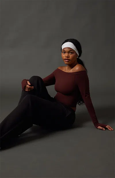 Pac 1980 Women's Active Suki Off-the-shoulder Long Sleeve Top In Brown