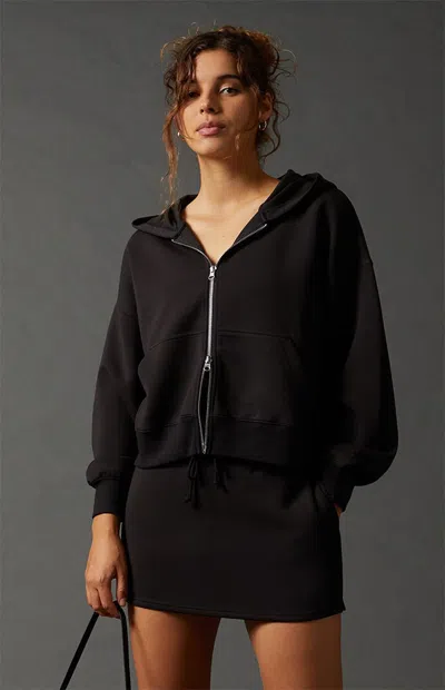 Pac 1980 Women's Active Sweat Modal Cropped Zip Up Hoodie In Black
