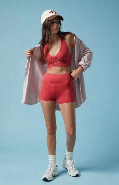 Pac 1980 Women's Pac Whisper Active Dolphin Hem Biker Shorts In Red