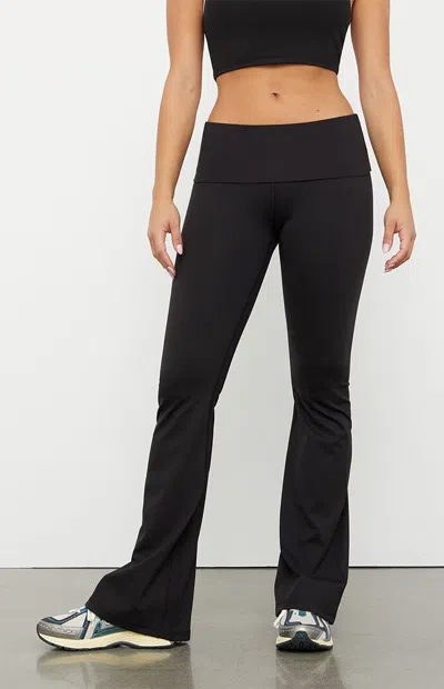Pac 1980 Women's Pac Whisper Active Fold-over Waistband Flare Yoga Pants In Black
