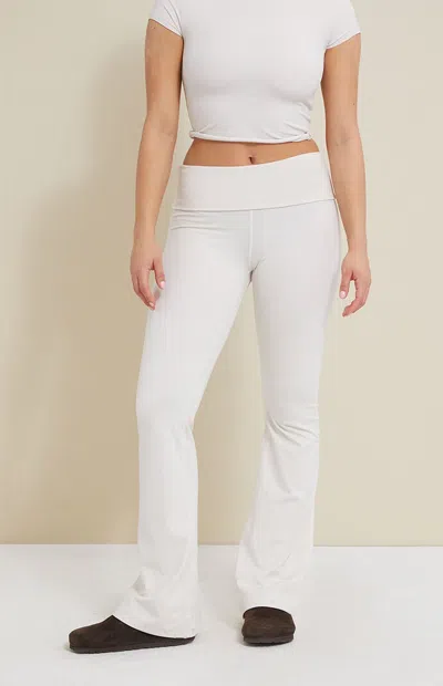 Pac 1980 Women's Pac Whisper Active Ivory Fold-over Waistband Flare Yoga Pants In White
