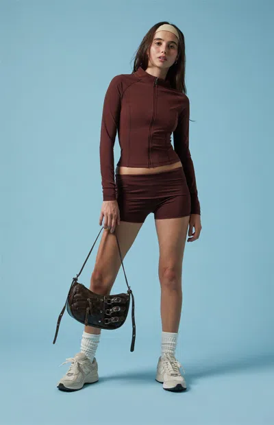 Pac 1980 Women's Pac Whisper Active Low Rise Fold-over Micro Biker Shorts In Brown