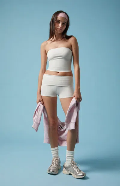 Pac 1980 Women's Pac Whisper Active Low Rise Fold-over Micro Biker Shorts In Ivory In White