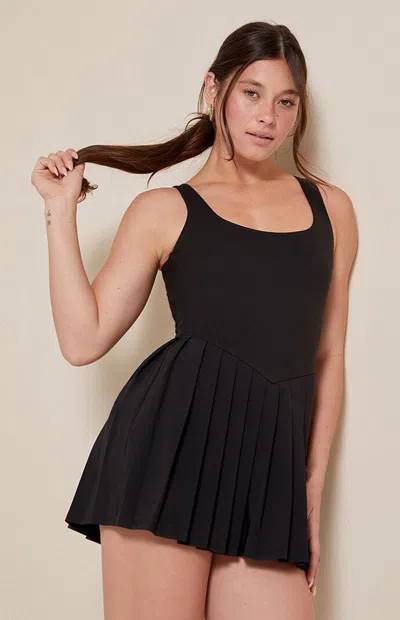 Pac 1980 Women's Pac Whisper Active Pleated Drop V Waist Mini Dress In Black