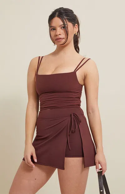 Pac 1980 Women's Pac Whisper Active Side Slit Sport Mini Skort In Brown