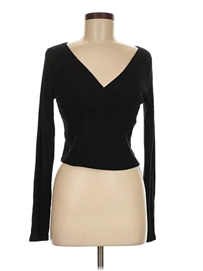 Pre-owned Pac Cares Long Sleeve Top Black Plunge Neckline Tops