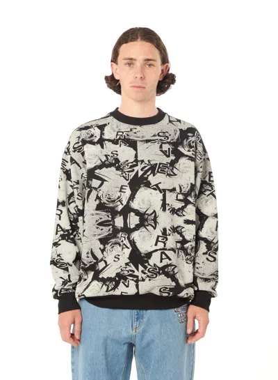 Paccbet Roses All Over Print Crewneck Sweatshirt Knit In Black