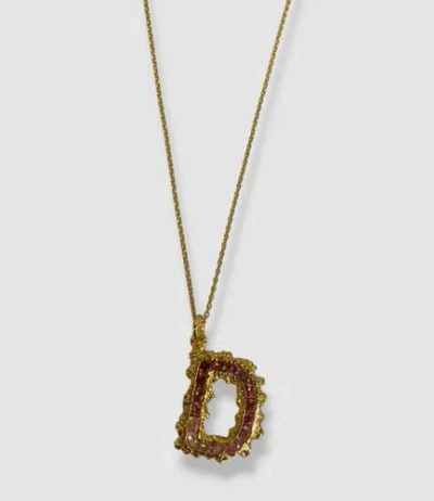 Pre-owned Pacharee $785  Women's 18k Yellow Gold Plated Pink Alphabet "d" Necklace