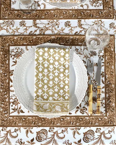 Pacific & Rose Textiles Lilibet Mocha Placemats - Set Of Four In Brown/ivory In Multi