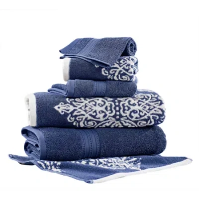 Pacific Coast Textiles Artesia Damask Yarn Dyed 6-pc. Jacquard Bath Towel Set In Blue