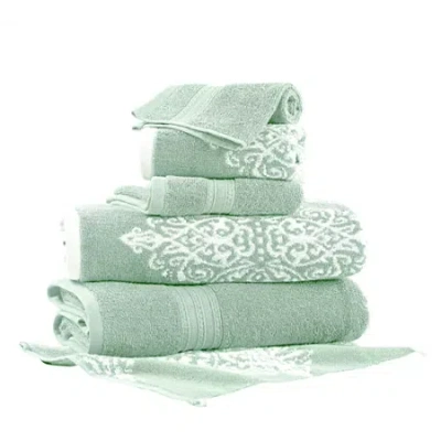 Pacific Coast Textiles Artesia Damask Yarn Dyed 6-pc. Jacquard Bath Towel Set In Green