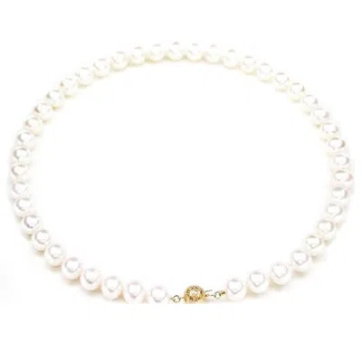 Pre-owned Pacific Pearls® Shop Pearl Necklace  9-10 Mm White Freshwater Pearl Necklace Gold