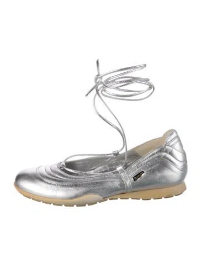 Pre-owned Paciotti Leather Ballet Flats In Metallic/silver