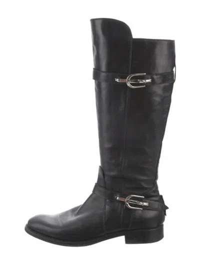 Pre-owned Paciotti Leather Chain-link Accents Riding Boots In Black