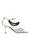 Paciotti Woman Sandals Cream Size 8 Leather, Synthetisches Material In Neutral