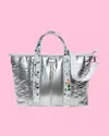 Packed Party Metallic Puffer Confetti Travel Bag In Silver Confetti