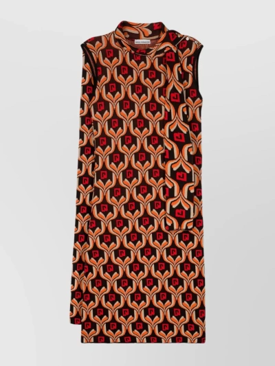 Paco Rabanne Abstract Print Sleeveless Midi Dress In Brown