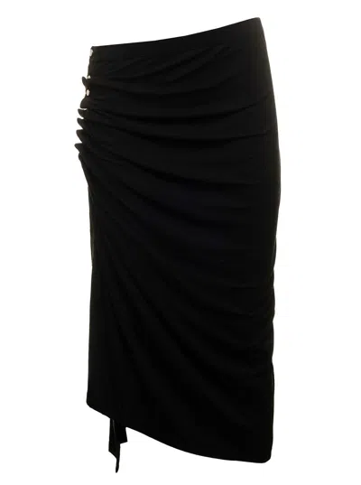 PACO RABANNE ASYMMETRIC HIGH WAIST MIDI SKIRT