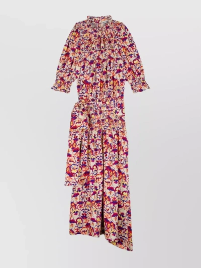 Paco Rabanne Asymmetrical Floral Print Dress In Pastel