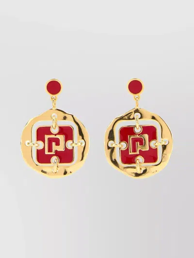 Rabanne Chain Link Pendant Earrings With Enamel Detail In Gold