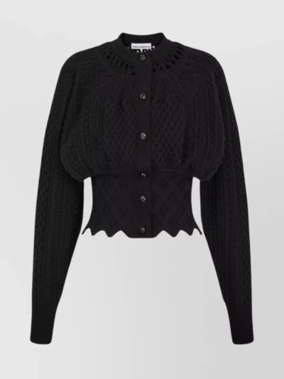 Rabanne Contemporary Scalloped Hem Wool-blend Cardigan In Black