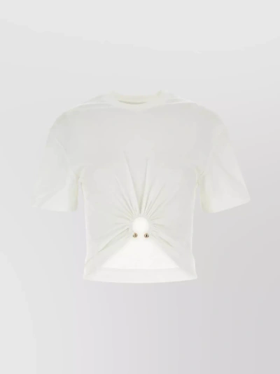 Rabanne Crew-neck Cotton T-shirt With Metal Ring Detailing In Bianco