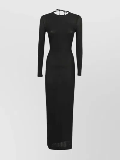 Paco Rabanne Crew Neck Long Sleeves Maxi Length Dress In Black