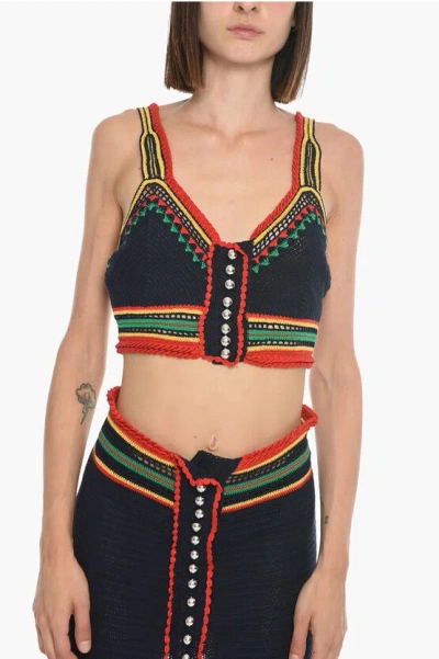 Rabanne Crochet Crop Top With Jewel Buttons In Multi