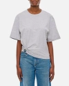 Rabanne White Cotton T-shirt With Silver Logo Plaque In Grey