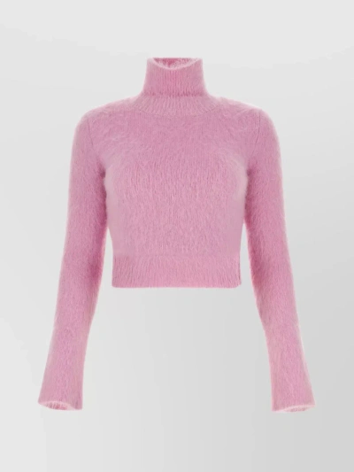 Paco Rabanne Cropped Turtleneck Wool Blend Sweater In Pink