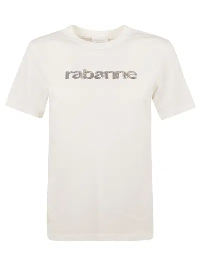 Paco Rabanne Embellished Logo Regular T-shirt In Coconut Milk