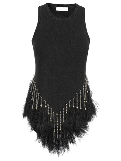 Paco Rabanne Embellished Scoop Neck Knitted Top In Black