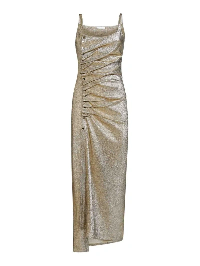Rabanne Gold Lurex Jersey Draped Long Dress In Oro
