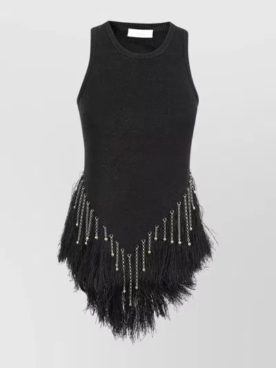 Rabanne Knitwear With Chain Embellishments And Fringe Detailing In Black