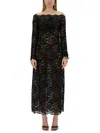 Rabanne Twist Front Off The Shoulder Long Sleeve Lace Midi Dress In Black