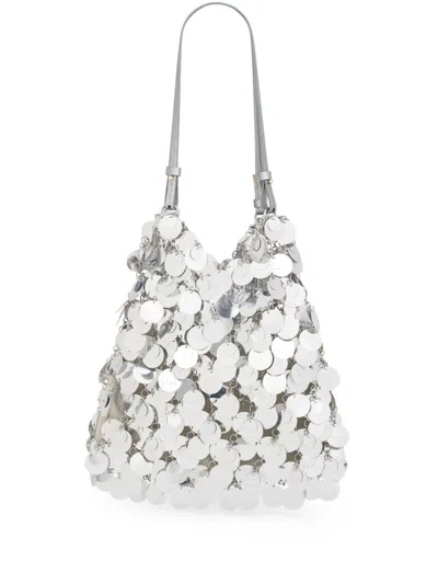 Rabanne Paco  Sequinned Open Top Large Shoulder Bag In Silver