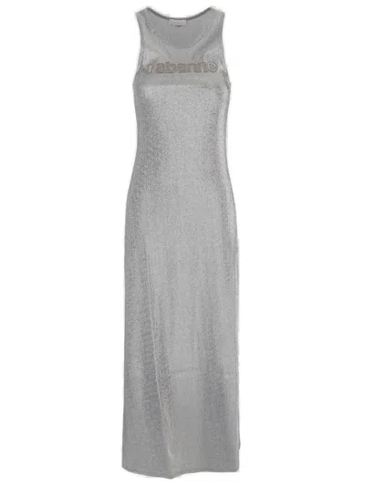 Rabanne Logo Embellished Crewneck Sleeveless Dress In Silver