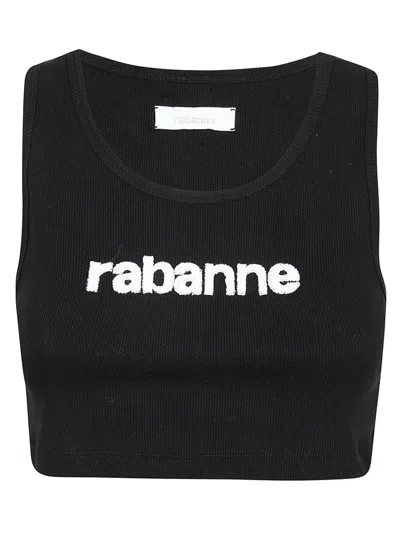 Paco Rabanne Logo Flocked Cropped Top In Nero